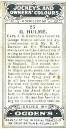 1927 Ogden's Jockeys and Owners' Colours #23 George Hulme Back